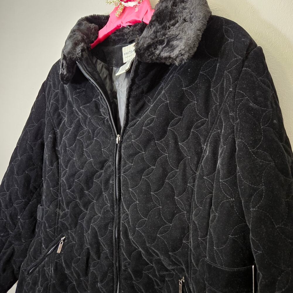 Vintage Y2K White Stag WomenPlus 3X Quilted Velvet Black Coat CozyCore MobWife